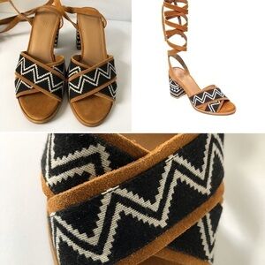 Bettye Footwear Sabrina Geo Print Block Ankle Tie Sandals 9.5 EUC